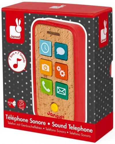 Drvena igračka Janod - Telefon, sa zvukom - 1