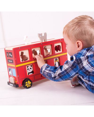 Drvena igračka za sortiranje Bigjigs - Autobus sa životinjama - 6