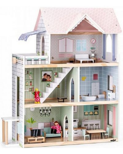 Drvena kućica za lutke Woody - Molly, s namještajem i lutkama - 1
