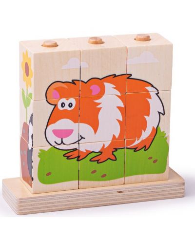 Drvene kocke za nizanje Bigjigs - Životinje - 5