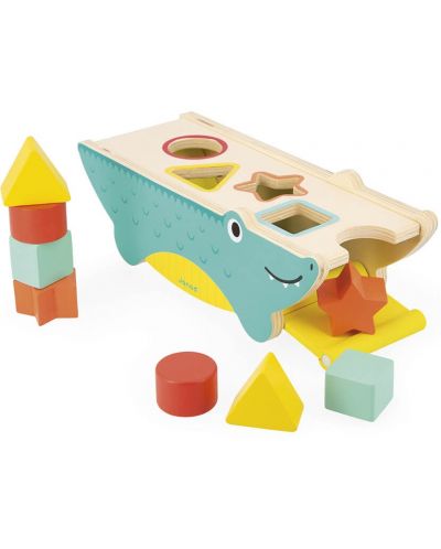 Drvena igračka za sortiranje Janod - Krokodil, s 8 kalupa - 5