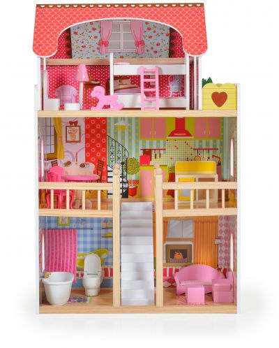 Drvena kućica za lutke Moni Toys - Emily, sa 17 dodataka - 2