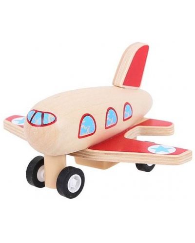 Drvena igračka Bigjigs Pull Back Planes - Zrakoplov - 1