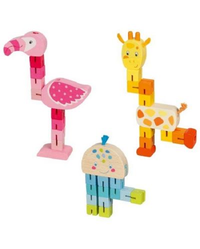 Drvena dječja slagalica Goki - Žirafa, flamingo, hobotnica - 1
