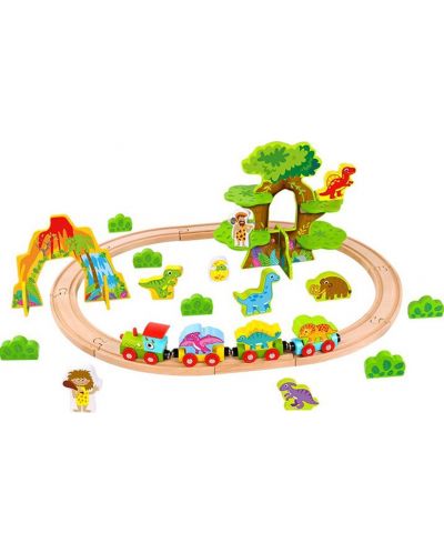 Drvena igračka Tooky toy - Jurski park s vlakom i dinosaurima - 2