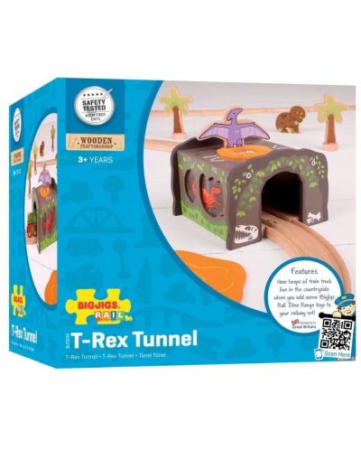 Drvena igračkа Bigjigs – Željeznički tunel, T-Rex - 1