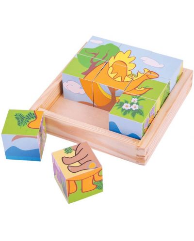 Drvene kocke Bigjigs - Dinosaur Cube Puzzle - 1