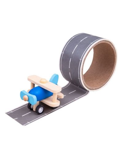 Drvena igračka Bigjigs - Zrakoplov sa stazom od samoljepljive trake - 2