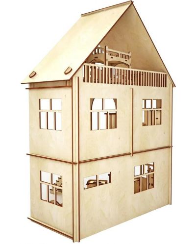 Drveni montažni set Woodpy - Kućica za lutke s namještajem, 296 dijelova - 2