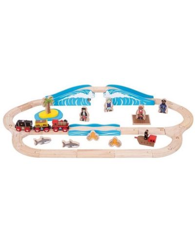 Drveni igralni set Bigjigs Rail – Piratski vlak i tračnice - 1