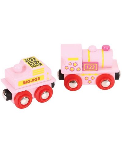 Drvena igračka Bigjigs - Ružičasta lokomotiva - 3