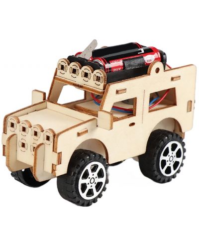 Drveni set Acool Toy - Napravi sam drveni džip s baterijama - 1