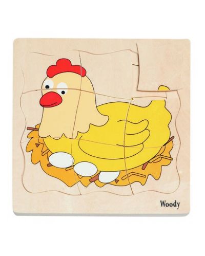 Drvena višeslojna slagalica Woody – Jaje i kokoš - 1
