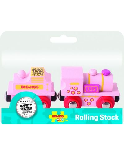 Drvena igračka Bigjigs - Ružičasta lokomotiva - 1
