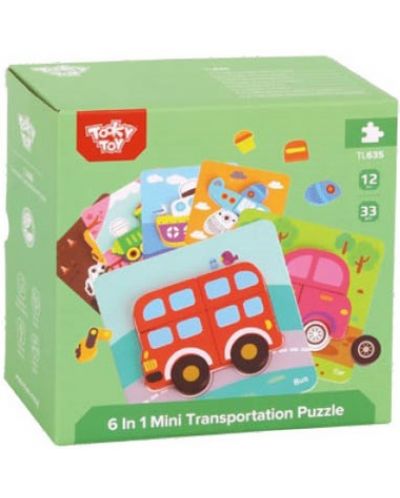 Drvena 3D slagalica Tooky Toy - Transportation, 6 u 1 - 2