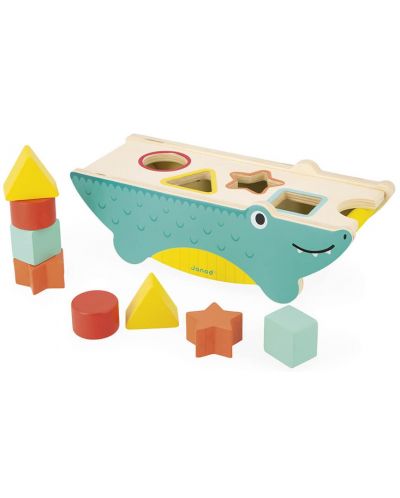 Drvena igračka za sortiranje Janod - Krokodil, s 8 kalupa - 4