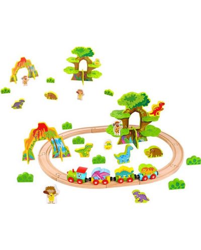 Drvena igračka Tooky toy - Jurski park s vlakom i dinosaurima - 3