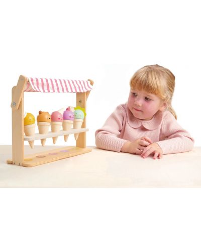 Drvena igračka Tender Leaf Toys - Štand sa sladoledom, osmijesi i korneti - 3
