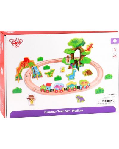 Drvena igračka Tooky toy - Jurski park s vlakom i dinosaurima - 1