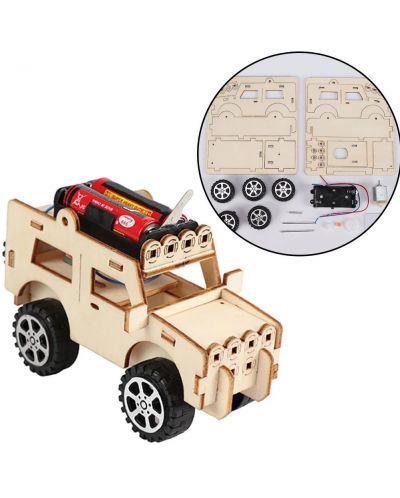 Drveni set Acool Toy - Napravi sam drveni džip s baterijama - 2