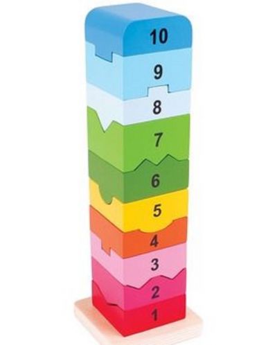 Dječja drvena igračka Bigjigs - Toranj s brojevima (od 1 do 10) - 1