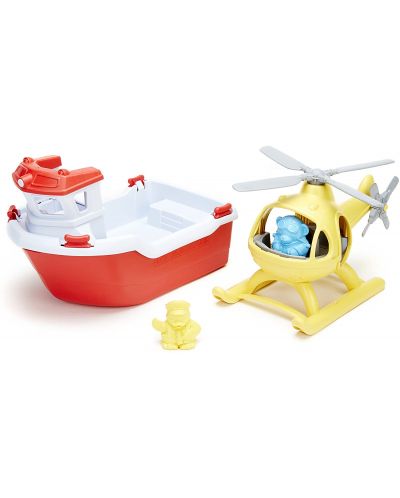 Dječja igračka Green Toys – Spasilački čamac i helikopter - 1