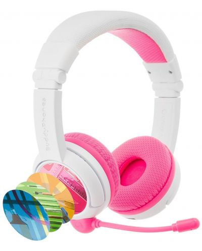 Dječje slušalice BuddyPhones - School+, ružičasto/bijele - 1
