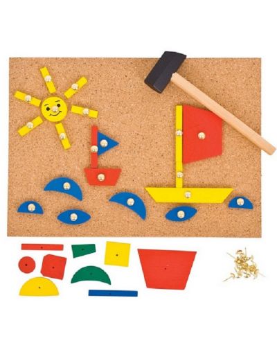 Dječja drvena igra Bigjigs – Mozaik s čekićem - 1