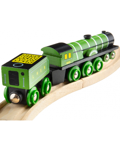 Dječja drvena igračka Bigjigs - Parna lokomotiva, zelena - 2