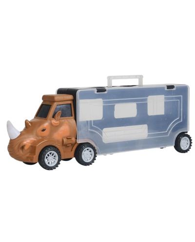 Dječji auto transporter Raya Toys - Nosorog sa životinjama, 11 dijelova - 2