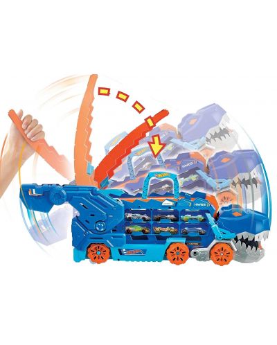 Dječja igračka 2 u 1 Hot Wheels City - T-Rex auto transporter, sa 2 kolica - 5
