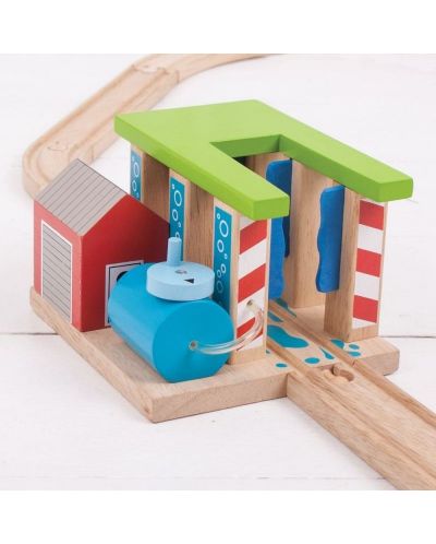 Dječja drvena igračka Bigjigs - Autopraonica za vlakove - 4