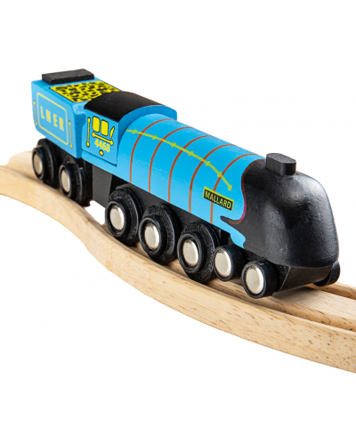 Dječja drvena igračka Bigjigs - Parna lokomotiva, plava - 3