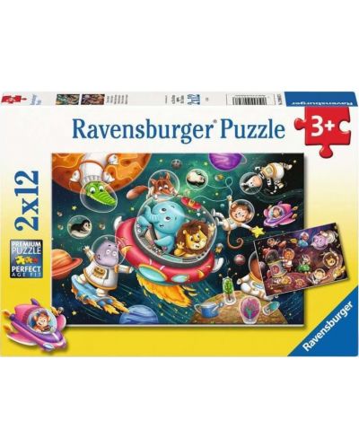 Dječja slagalica Ravensburger od 2 x 12 dijelova - Životinje u svemiru - 1