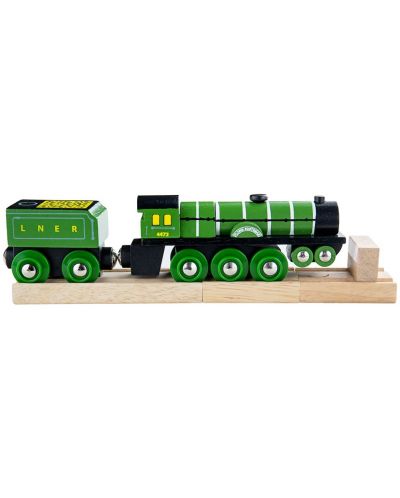 Dječja drvena igračka Bigjigs - Parna lokomotiva, zelena - 1