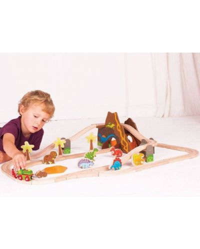 Dječja drvena igračka Bigjigs – Dinosaurski set vlakova - 2