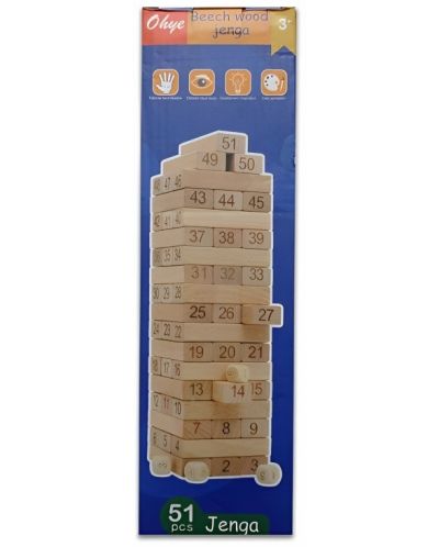 Dječja igra Raya Toys - Drveni toranj s brojevima Jenga, 54 komada - 2