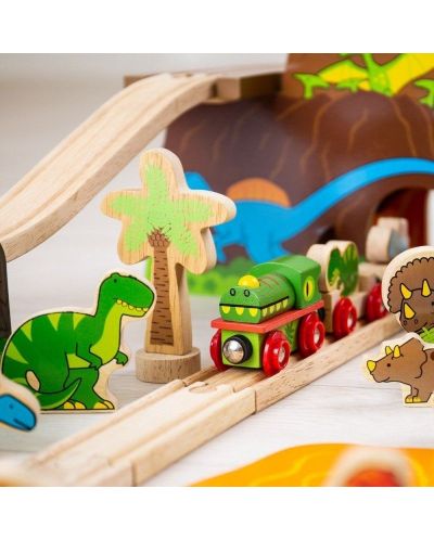 Dječja drvena igračka Bigjigs – Dinosaurski set vlakova - 3