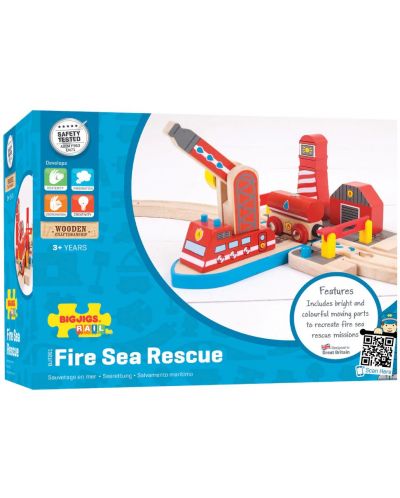 Dječji drveni set Bigjigs - Spašavanje u pomorskom vlaku od požara - 5