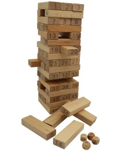 Dječja igra Raya Toys - Drveni toranj s brojevima Jenga, 54 komada - 1