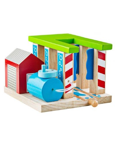 Dječja drvena igračka Bigjigs - Autopraonica za vlakove - 2