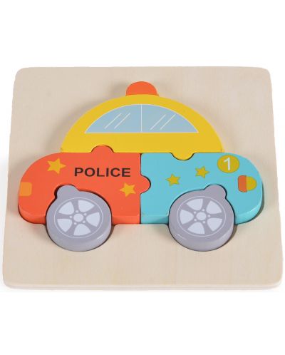 Dječja drvena slagalica Moni Toys - Policijski auto iz 5 dijelova - 1