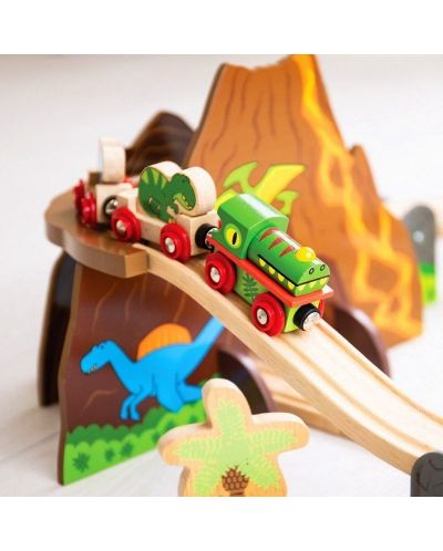 Dječja drvena igračka Bigjigs – Dinosaurski set vlakova - 4