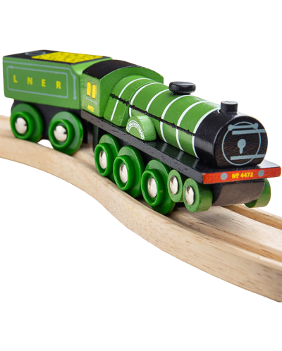 Dječja drvena igračka Bigjigs - Parna lokomotiva, zelena - 3