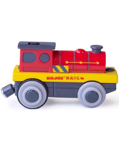 Dječja drvena igračka Bigjigs - Lokomotiva na baterije, crvena - 1