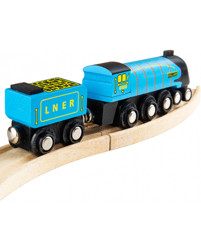 Dječja drvena igračka Bigjigs - Parna lokomotiva, plava - 2
