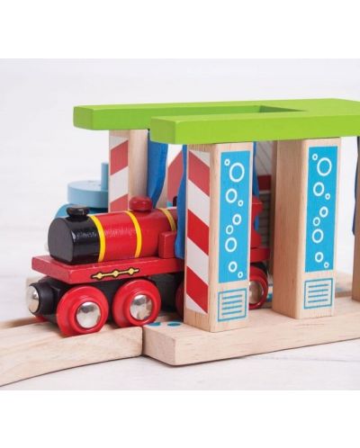 Dječja drvena igračka Bigjigs - Autopraonica za vlakove - 3