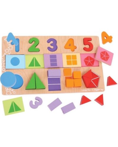 Dječje drvene puzzle Bigjigs - S brojevima i geometrijskim oblicima - 1