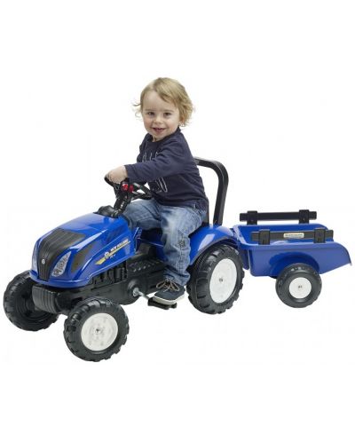 Dječji traktor Falk - New Holland, s prikolicom, poklopcem koji se otvara i pedalama, plavi - 2