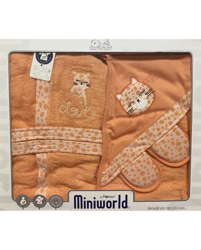 Dječji set za kupanje Miniworld - Ogrtač i ručnik, mačić, narančasti - 2